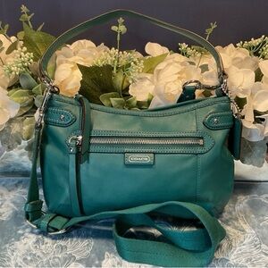 Classy Coach Teal Shoulder Bag with Detachable Strap and hand/shoulder carry
